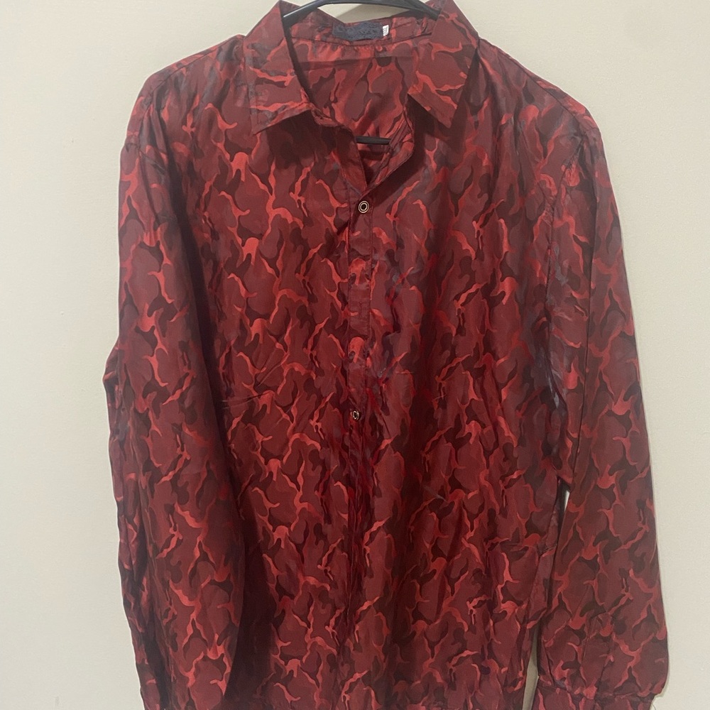 Red & Black Patterned Button Up Collared Shirt
